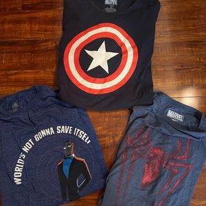 3 Disney Marvel superhero mens XL shirts bundle Captain America SpiderMan Spies